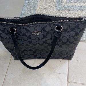 Coach black zip top tote